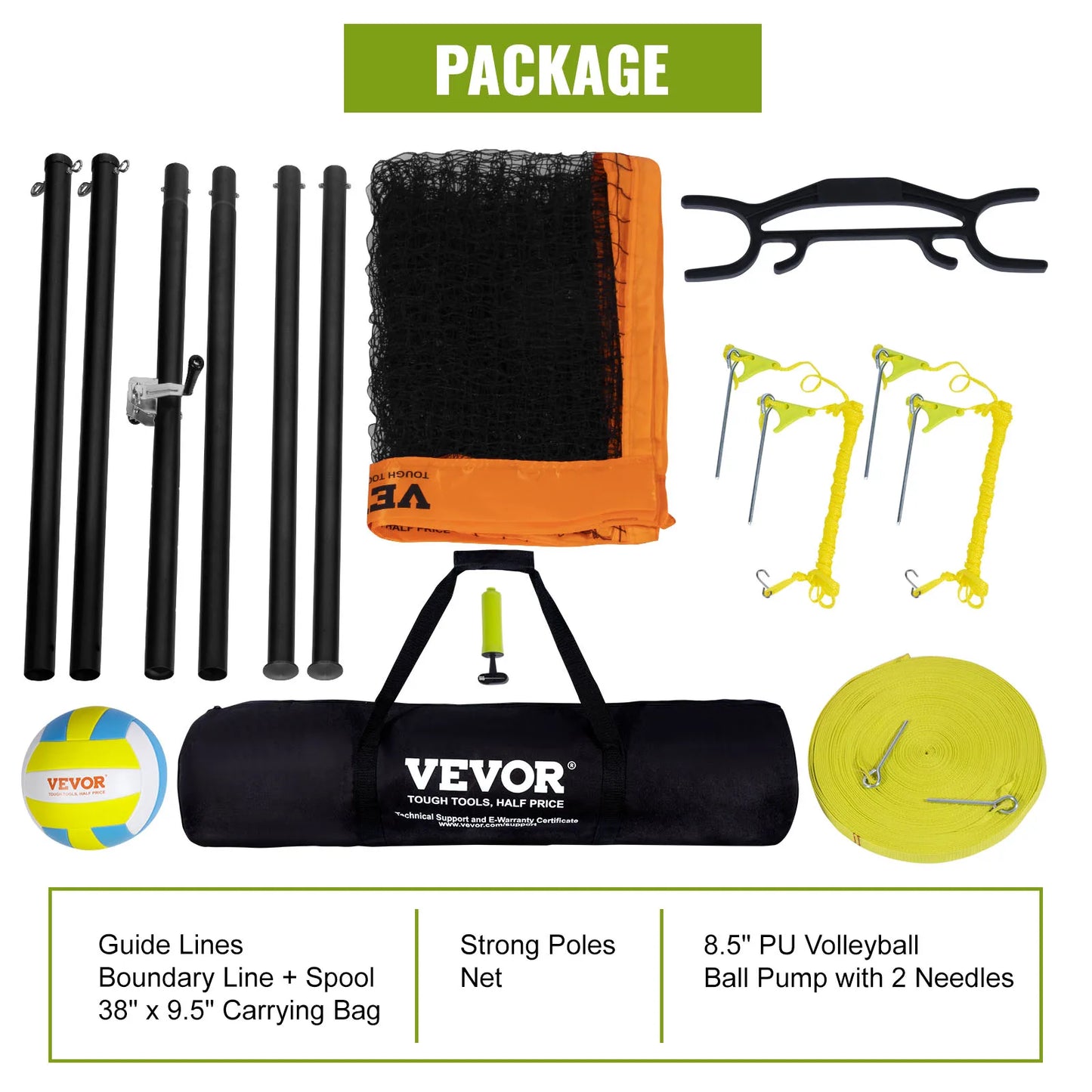 1.25-1.75inch Outdoor Portable Volleyball Net System,