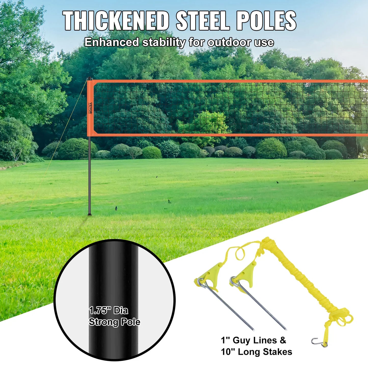 1.25-1.75inch Outdoor Portable Volleyball Net System,