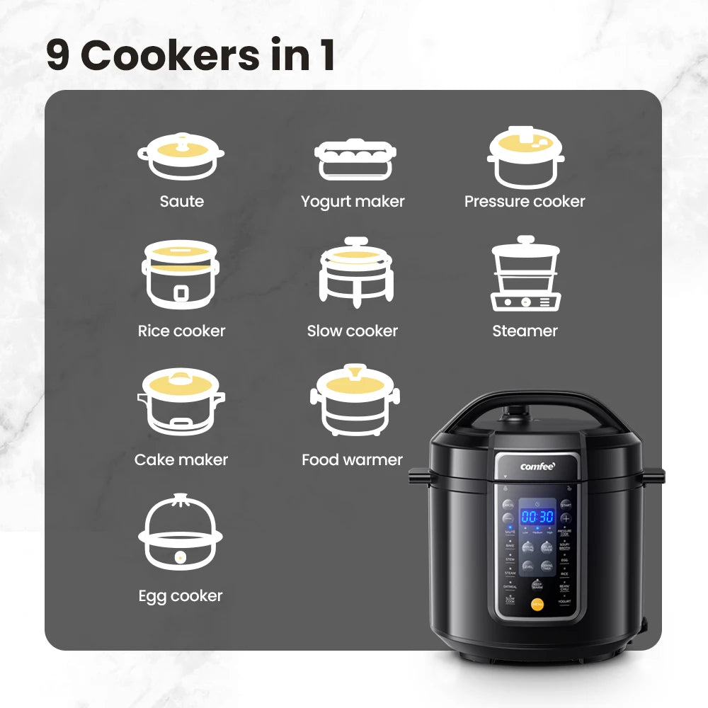 6 Quart 9-in-1 Electric Pressure Cooker  Slow Rice Cooker