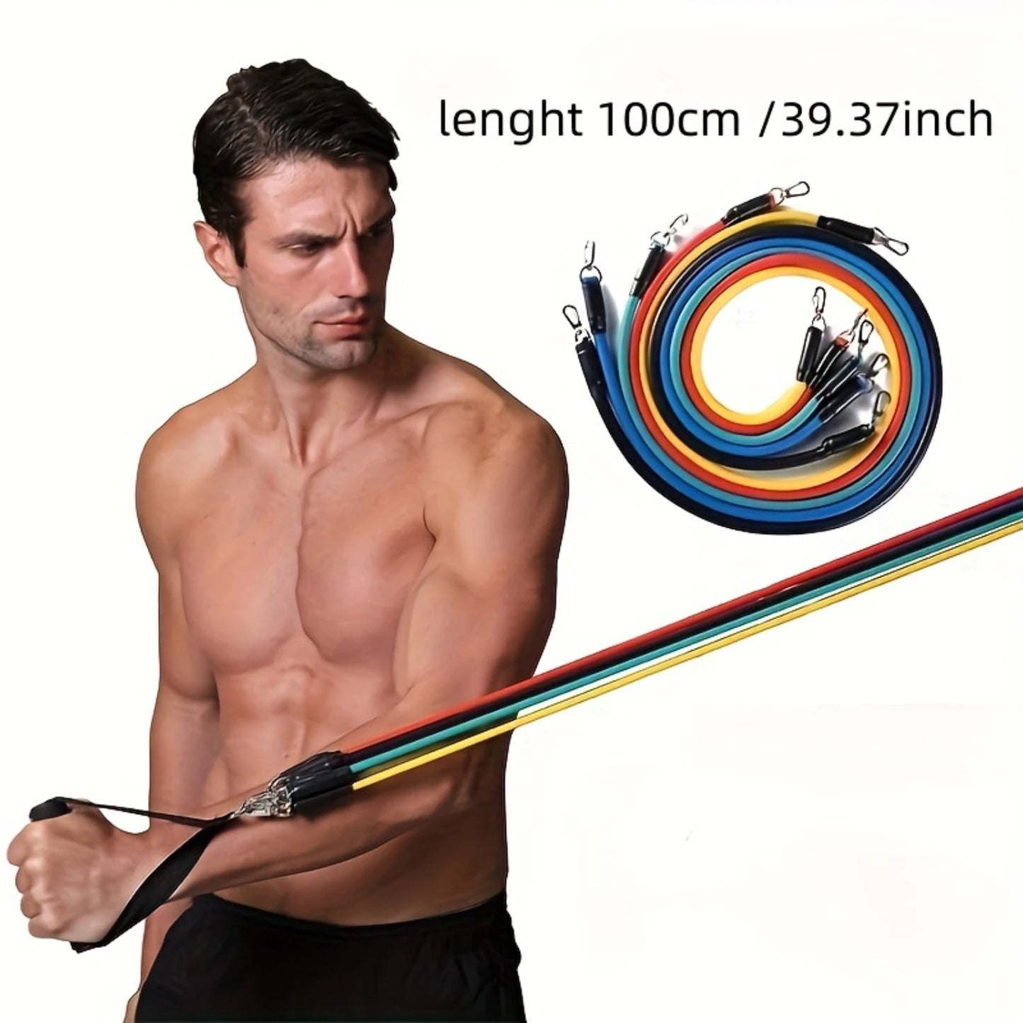 11pcs/set TPE Resistance Bands Set,  For  Gym, Fitness, Yoga