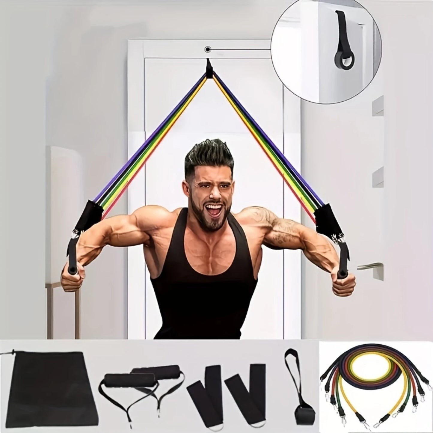 11pcs/set TPE Resistance Bands Set,  For  Gym, Fitness, Yoga