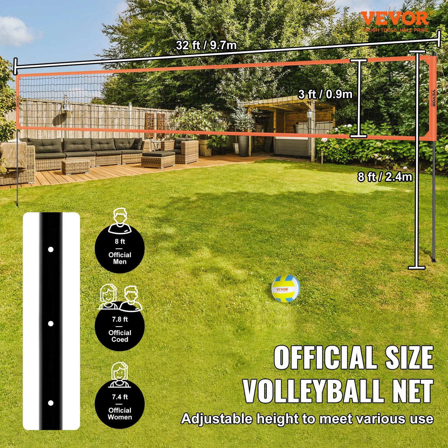 1.25-1.75inch Outdoor Portable Volleyball Net System,