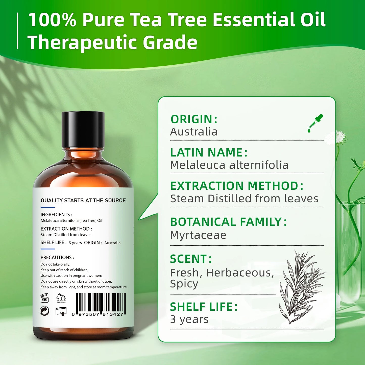 100ML Tea Tree Essential Oils for Diffuser Humidifier