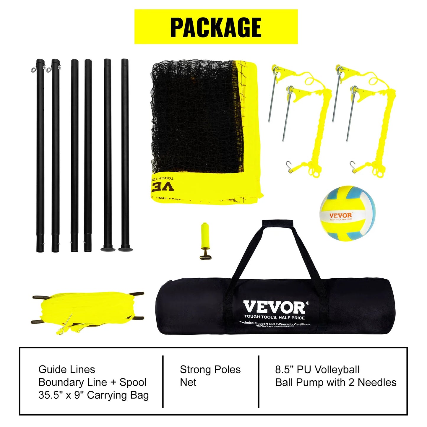 1.25-1.75inch Outdoor Portable Volleyball Net System,